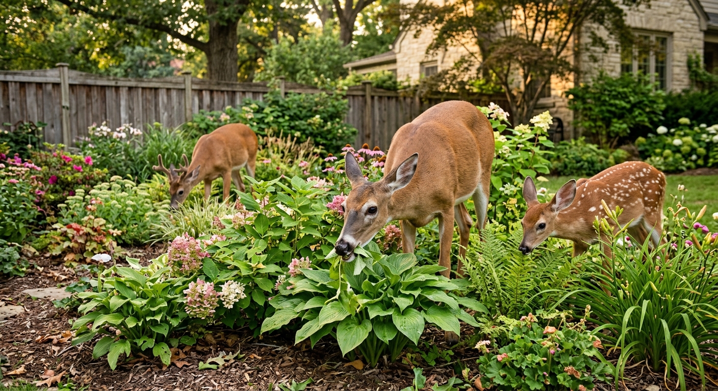 Deer feasting on a garden