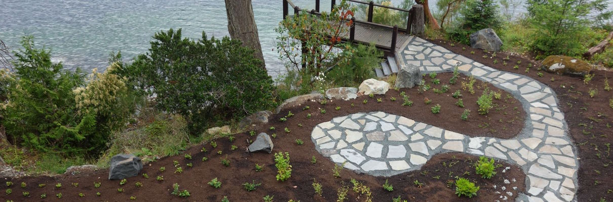 Ourtdoor flagstone patio pathway and landscaping