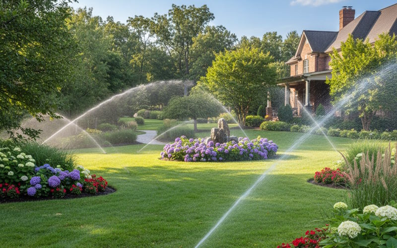 Landscaped yard and irrigation system