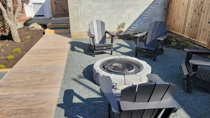 Backyard gravel and paver fire pit lounge complete