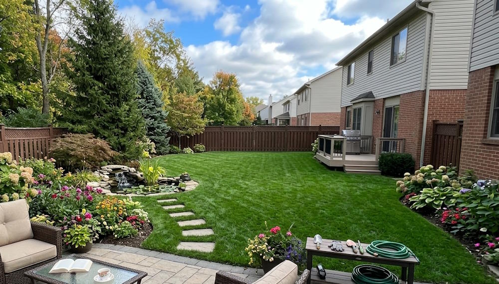 Backyard lawn with patio