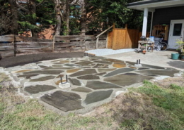 Flagstone patio installation after before pergola