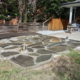 Flagstone patio installation after before pergola