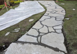 Flagstone walkway during grouting