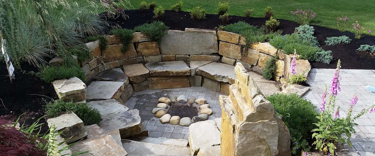 Landscaping patio flagstone sunken firepit